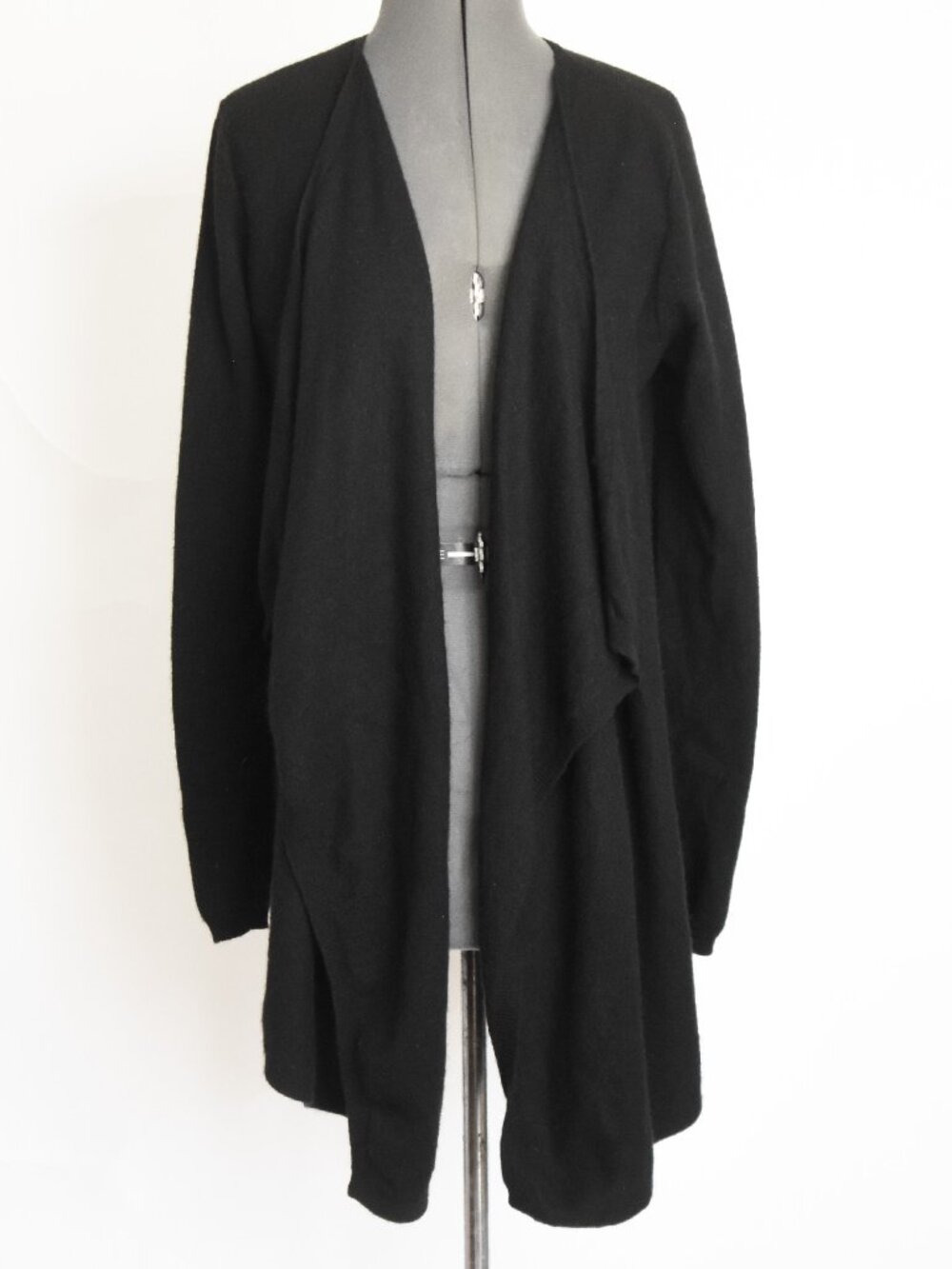 Ann Taylor 100% Cashmere Draped Open Front Cardigan Black Sweater Size S